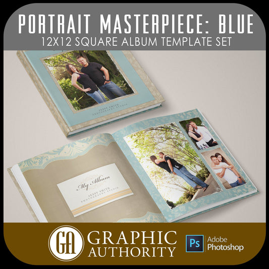 Portrait Masterpiece - Blue - 12x24 - Album Spreads-Photoshop Template - Graphic Authority