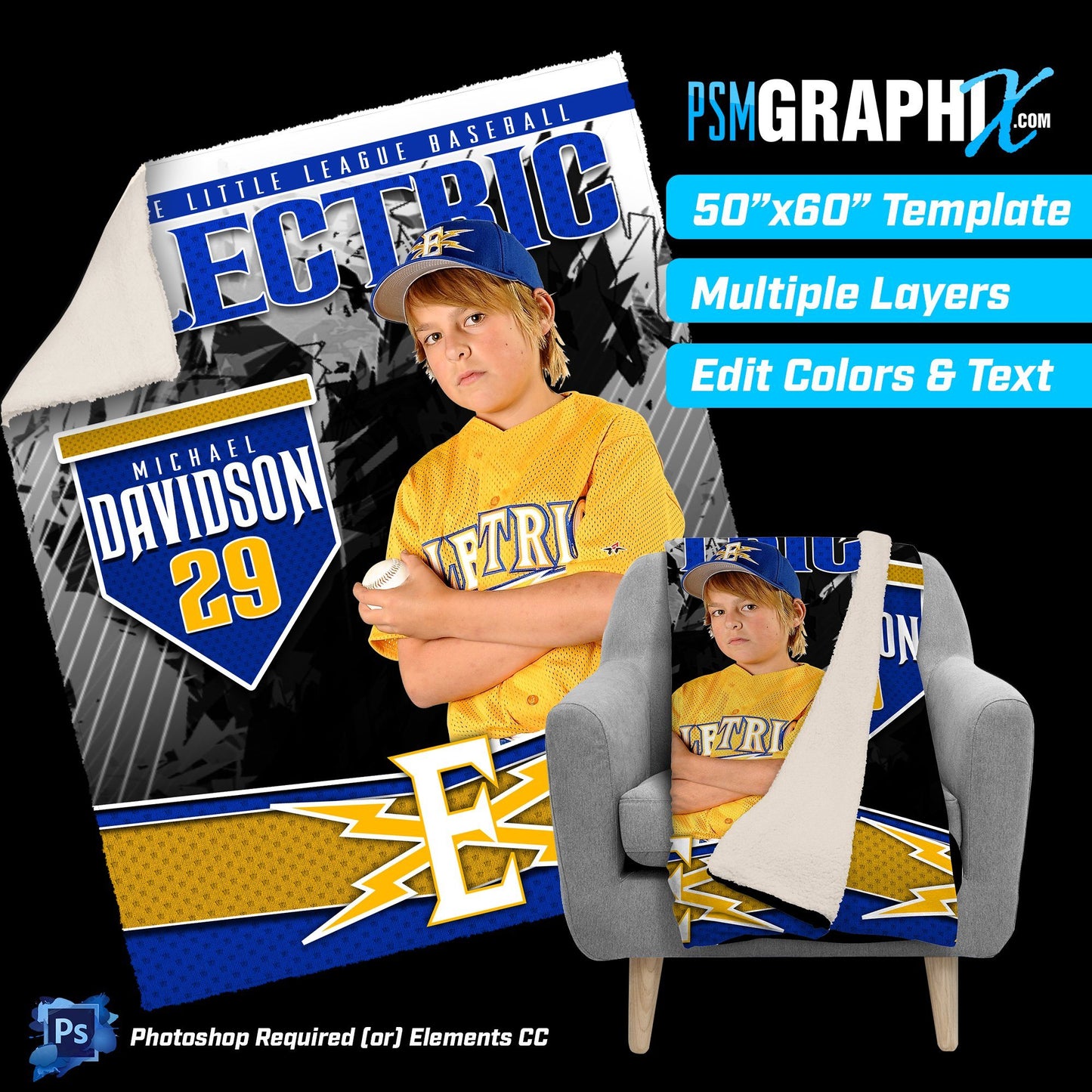 V1 - Breaker - 50"x60" Blanket Template-Photoshop Template - PSMGraphix