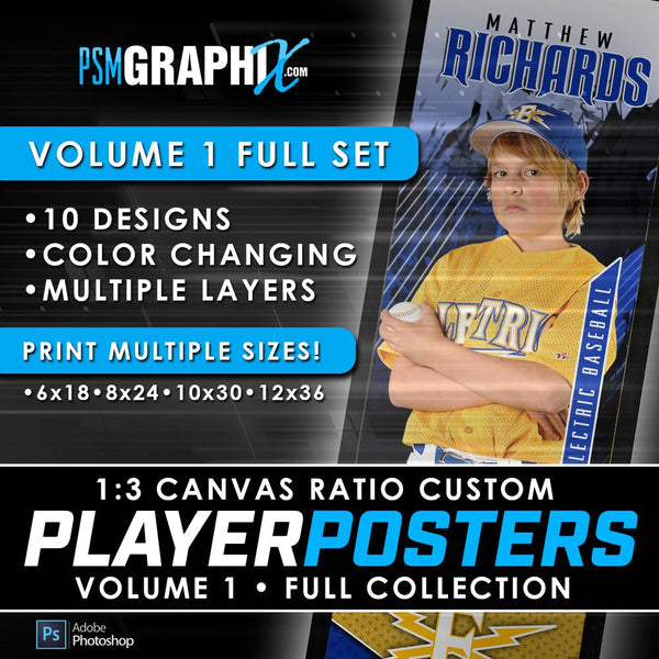 Volume 1 Full Collection - Game Day 1:3 Ratio Player Poster Template Collection-Photoshop Template - PSMGraphix