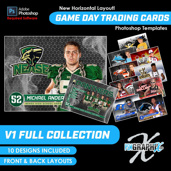 V1 - Full Set - Game Day Trading Card Templates-Photoshop Template - PSMGraphix