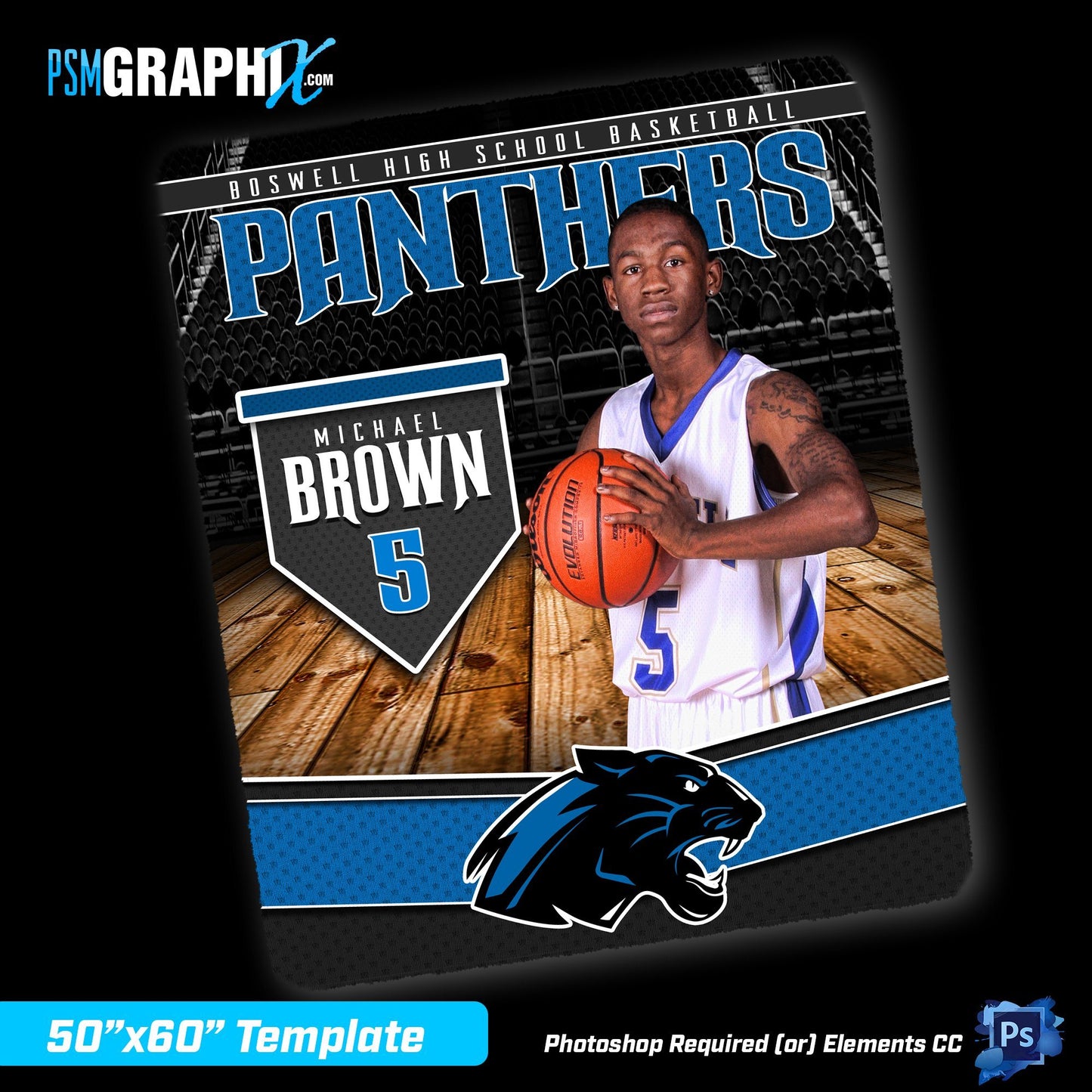 V2 - Full Court - 50"x60" Blanket Template-Photoshop Template - PSMGraphix