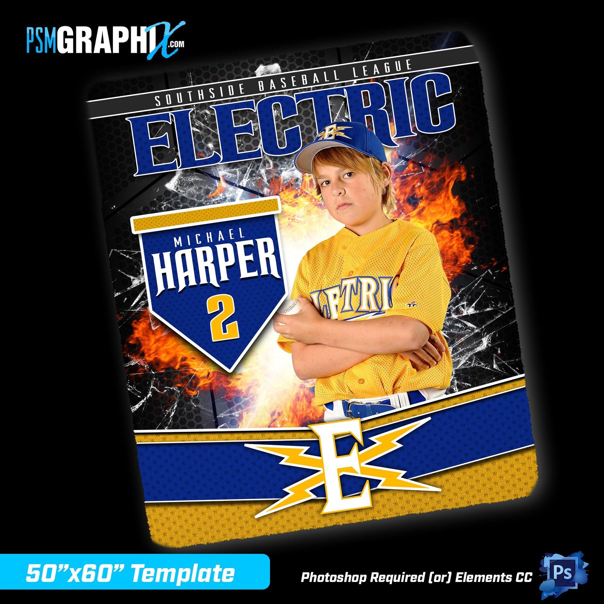 V3 - Grid Fire - 50"x60" Blanket Template-Photoshop Template - PSMGraphix