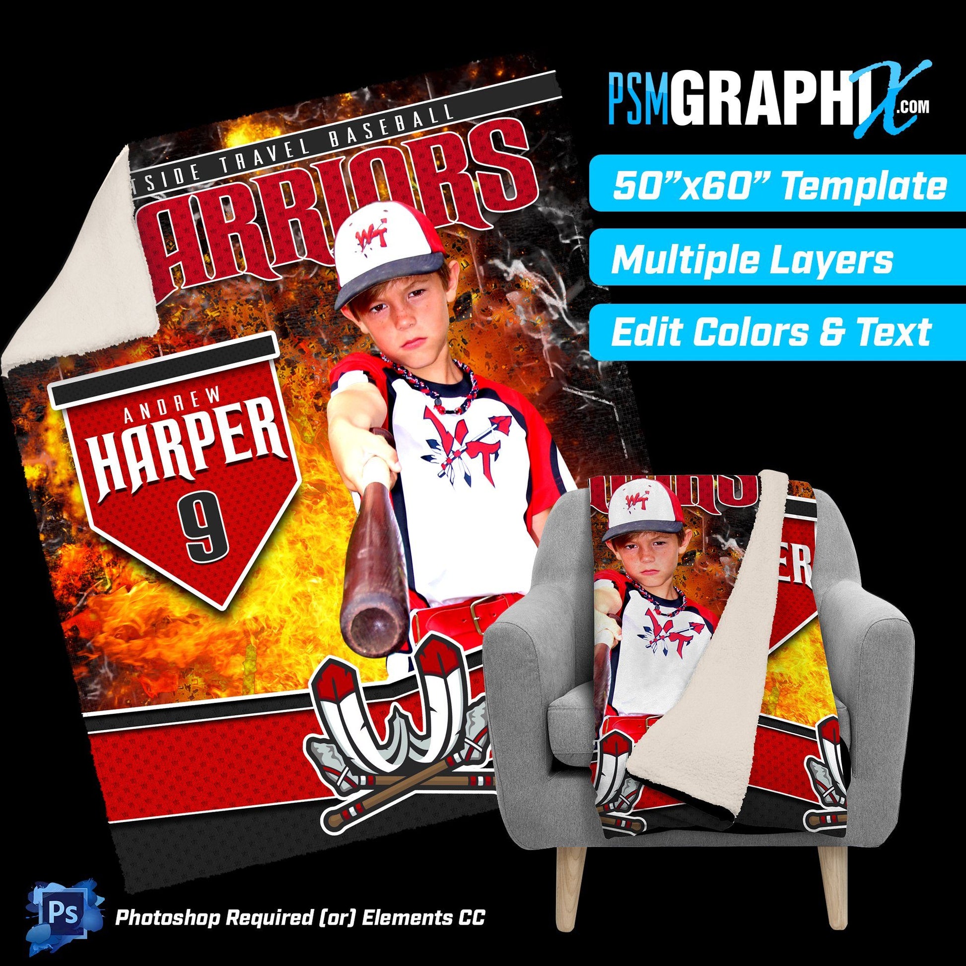 V3 - Inferno - 50"x60" Blanket Template-Photoshop Template - PSMGraphix