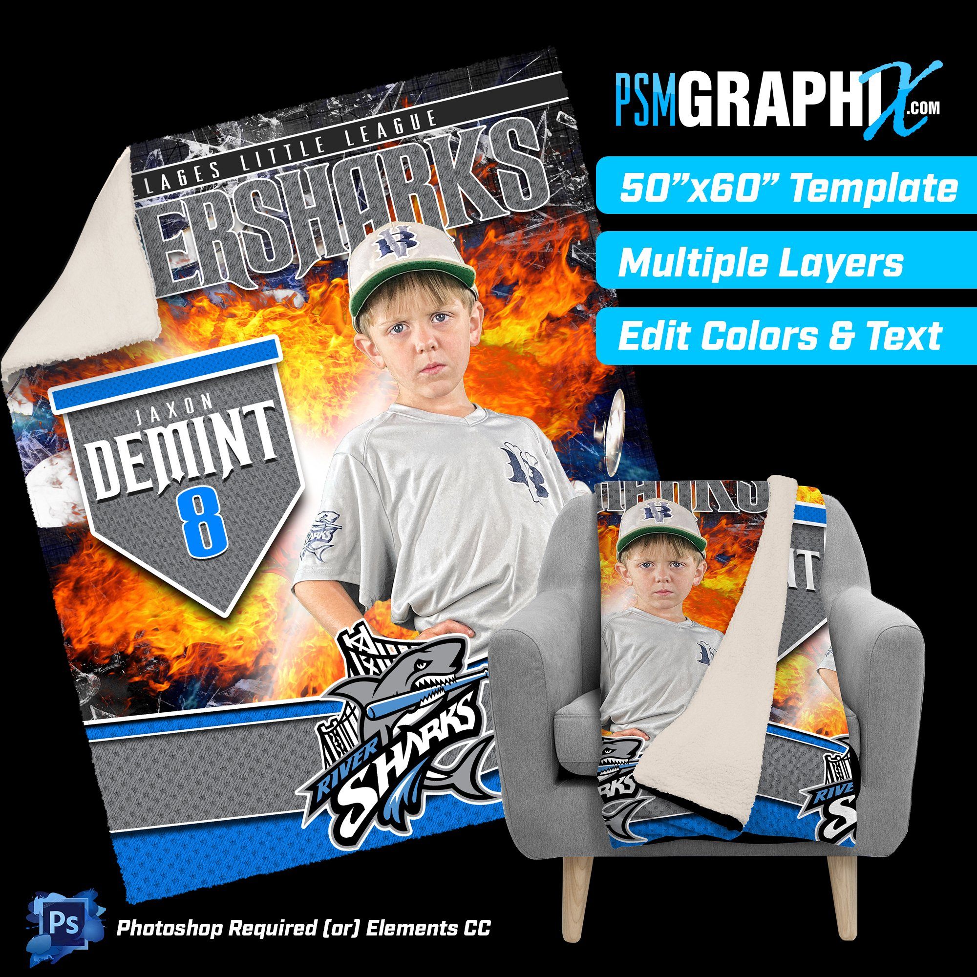 V3 - Stadium Lights - 50"x60" Blanket Template-Photoshop Template - PSMGraphix