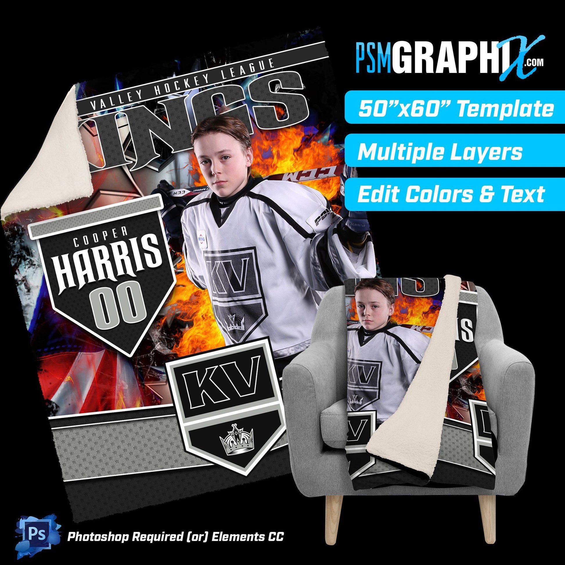 V3 - USA - 50"x60" Blanket Template-Photoshop Template - PSMGraphix
