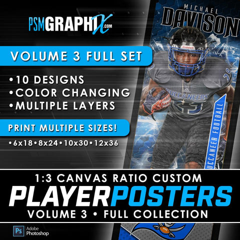 Volume 3 Full Collection - Game Day 1:3 Ratio Player Poster Template Collection-Photoshop Template - PSMGraphix