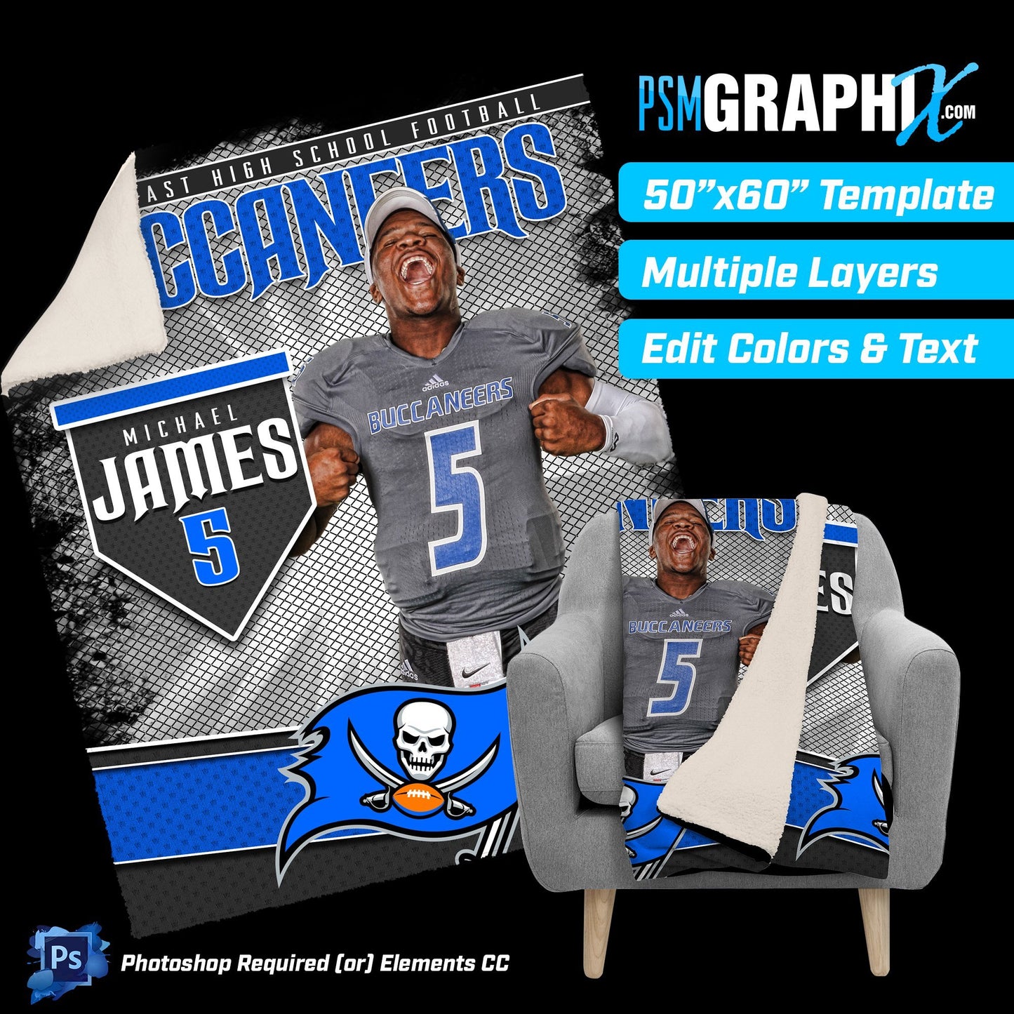V4 - Grill - 50"x60" Blanket Template-Photoshop Template - PSMGraphix