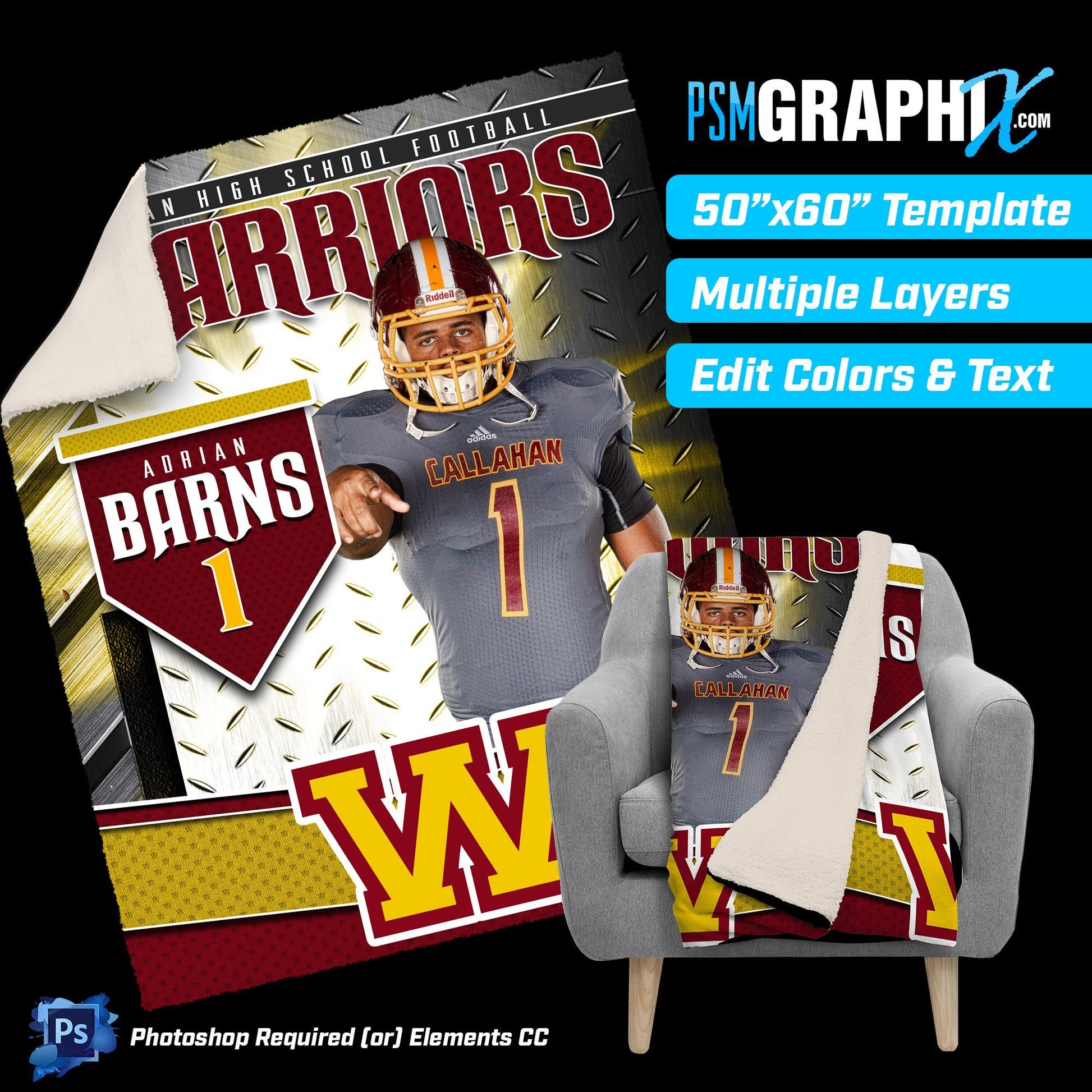 V4 - Iron Side - 50"x60" Blanket Template-Photoshop Template - PSMGraphix