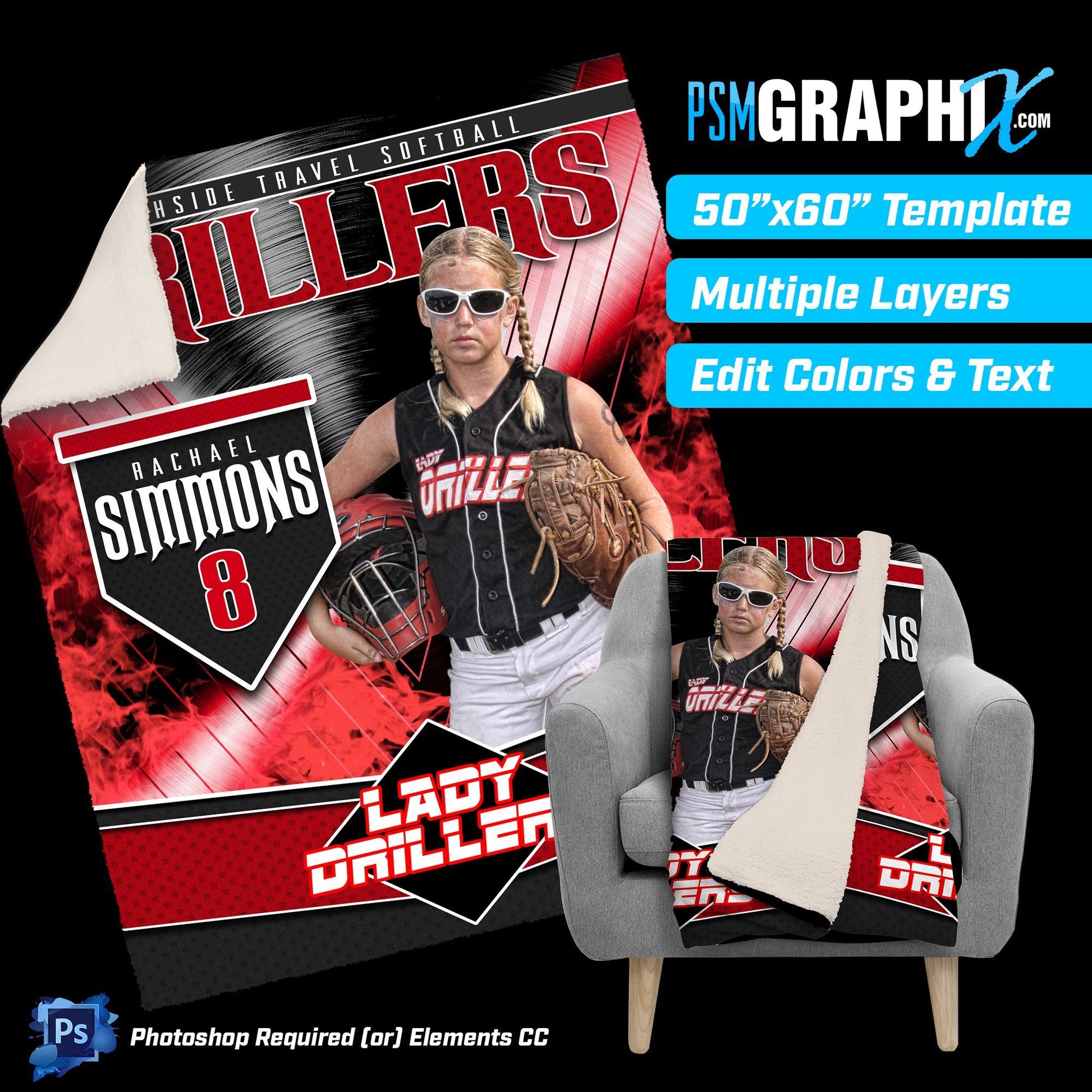 V4 - Spin - 50"x60" Blanket Template-Photoshop Template - PSMGraphix