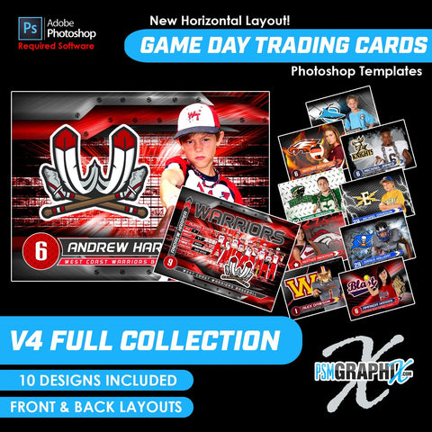 V4 - Full Set - Game Day Trading Card Templates-Photoshop Template - PSMGraphix