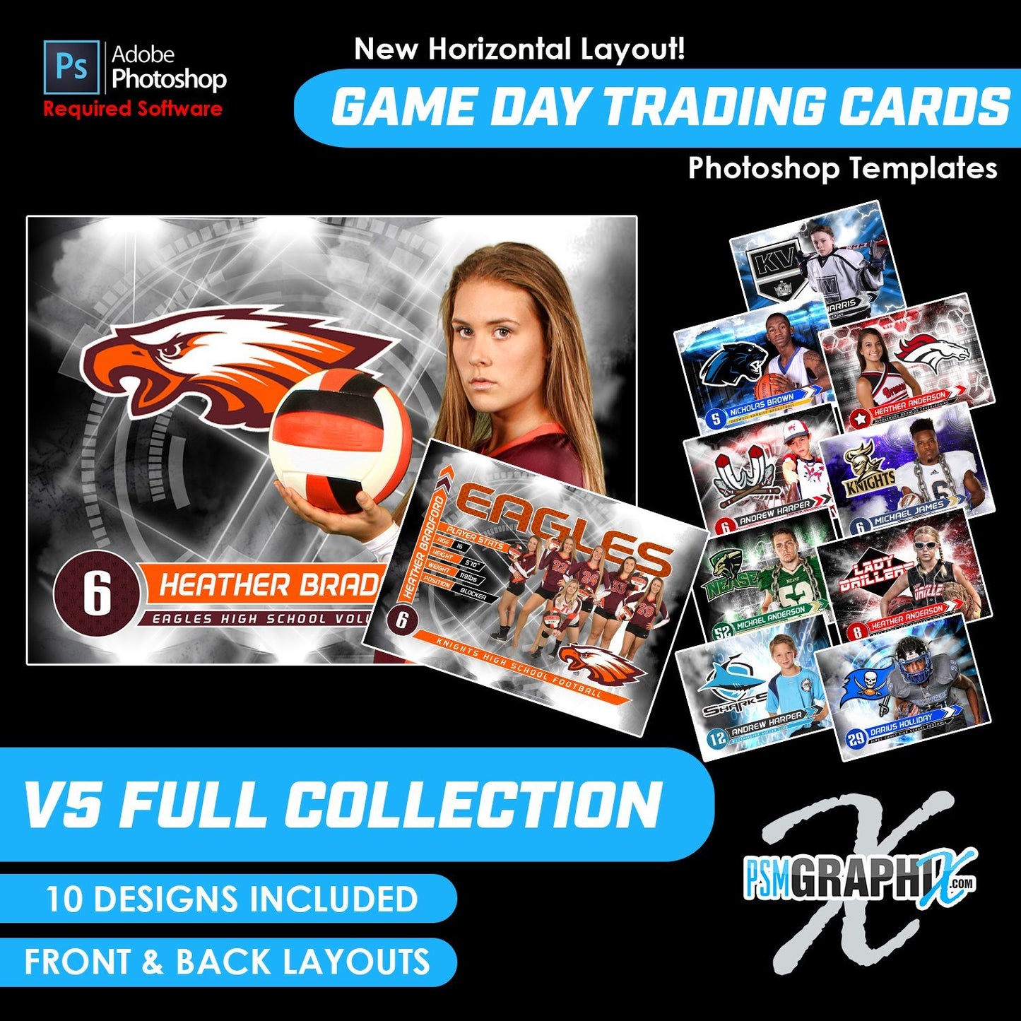 V5 - Full Set - Game Day Trading Card Templates-Photoshop Template - PSMGraphix